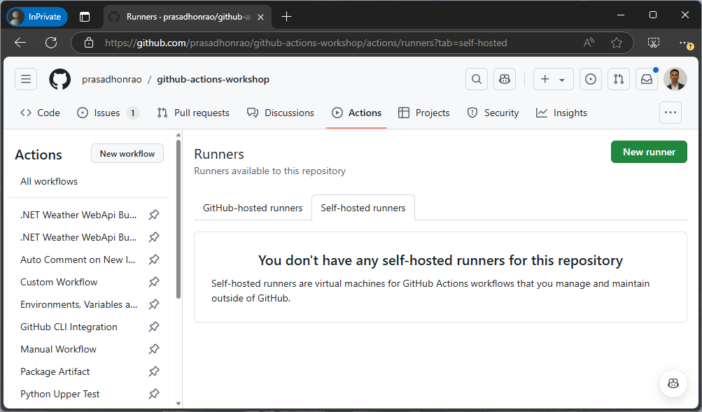 Self-Hosted Runners Section