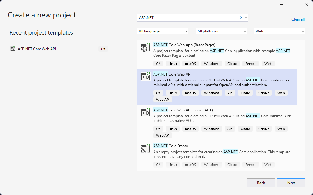 Select ASP.NET Core Web API